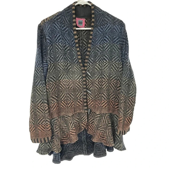Patricia Palson Cardigan O/S Fiber Artist Hand-Woven Chenille Tail Spin Sweater - Picture 1 of 16